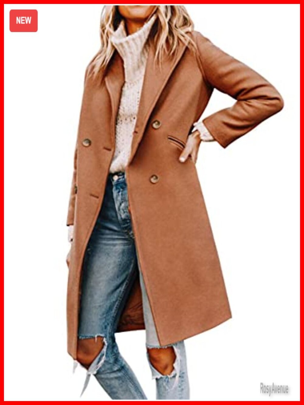 Women's Notched Lapel Double Breasted Pea Coat Mid Long